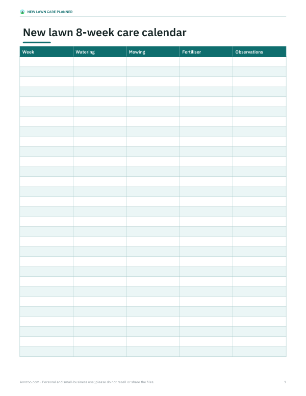 Preview of Printable New Sod Watering Schedule