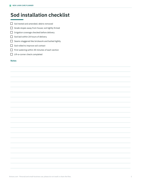 Preview of Printable Sod Installation Checklist
